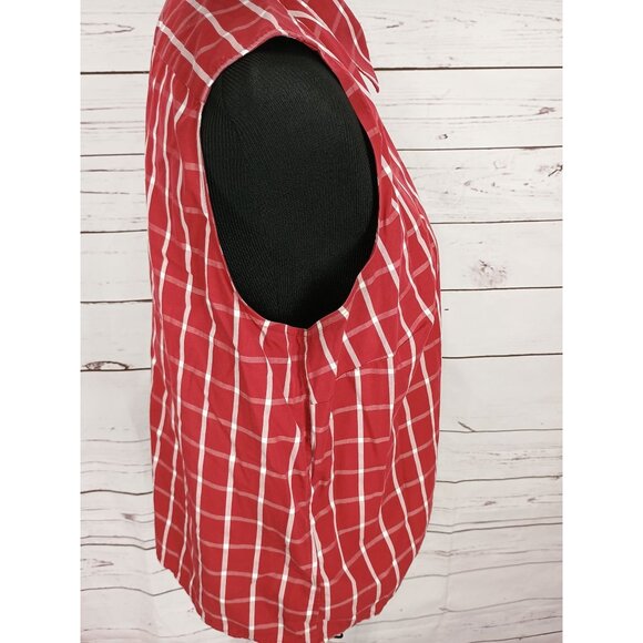 Lands End Womens Sleeveless Red Plaid Button-Up Shirt Size 18 Cotton Blend - Picture 2 of 6